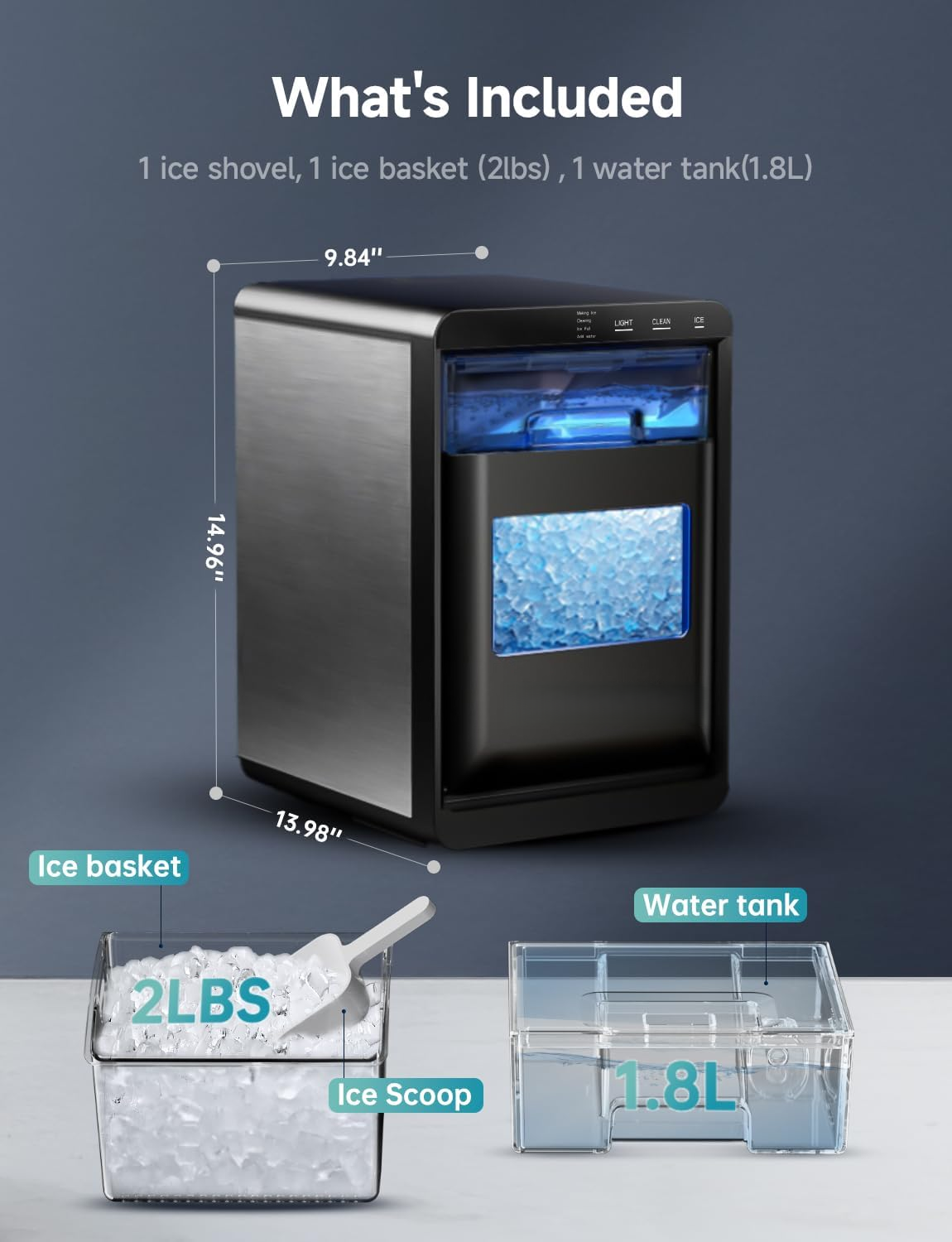44Lbs/24H Countertop Nugget Ice Maker, Self-Cleaning Pebble Ice Machine