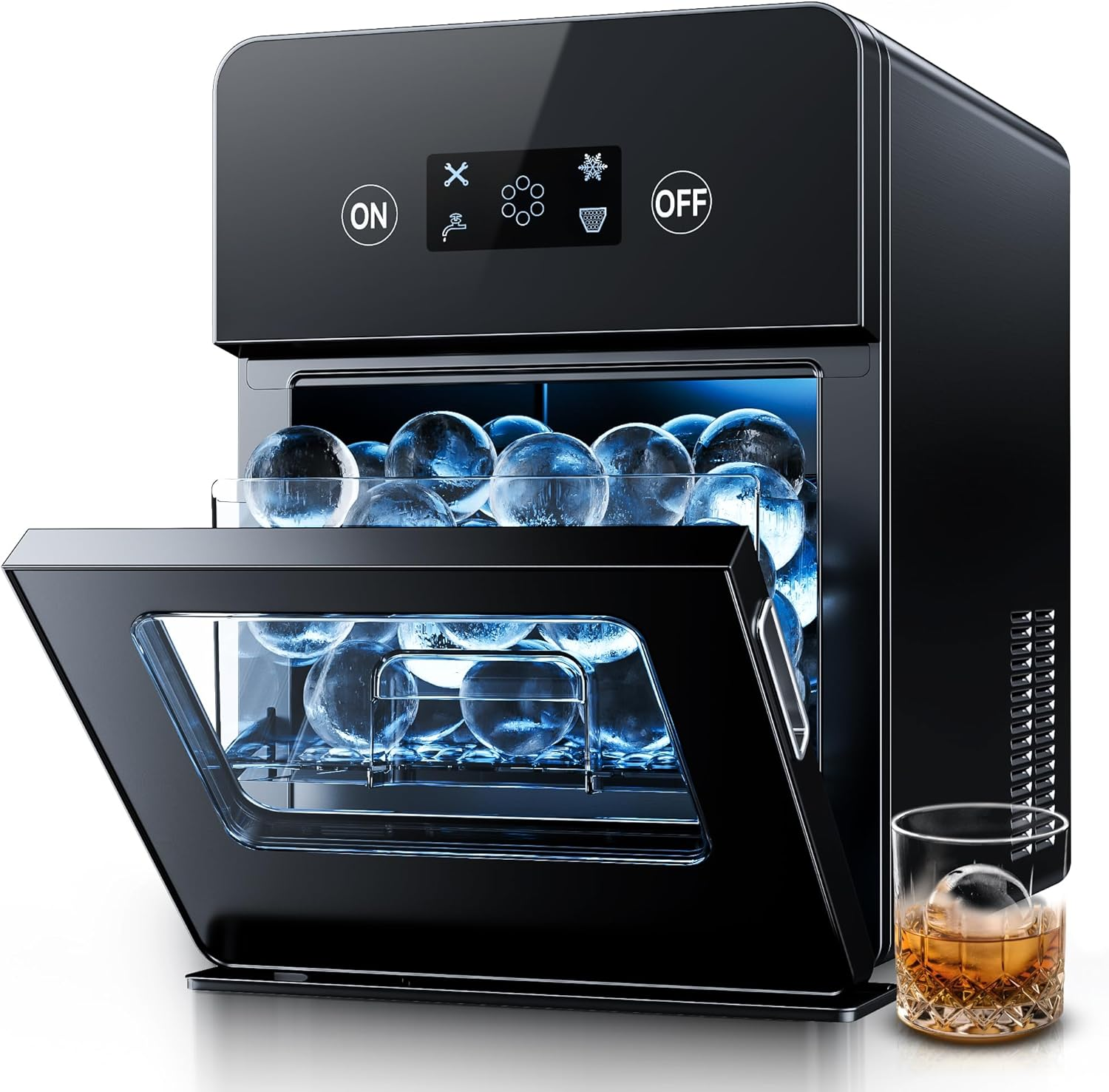 Countertop Ice Ball Maker, 144Pcs/Day, 4Pcs in 40Mins, Self-Cleaning Sphere Ice Machine for Whiskey Brandy Rum