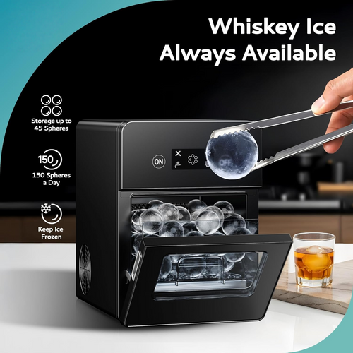 Countertop Ice Ball Maker, 144Pcs/Day, 4Pcs in 40Mins, Self-Cleaning Sphere Ice Machine for Whiskey Brandy Rum
