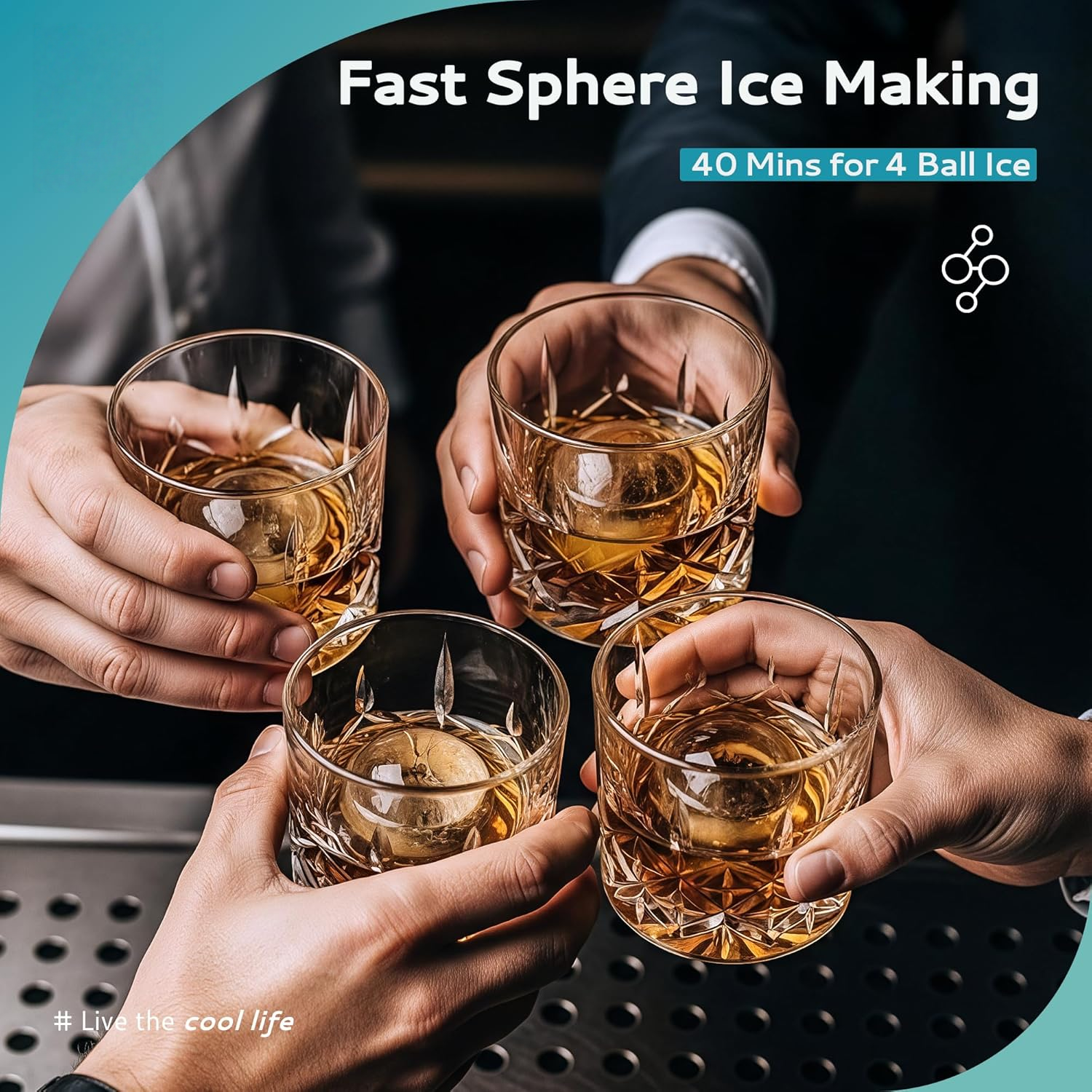 Countertop Ice Ball Maker, 144Pcs/Day, 4Pcs in 40Mins, Self-Cleaning Sphere Ice Machine for Whiskey Brandy Rum