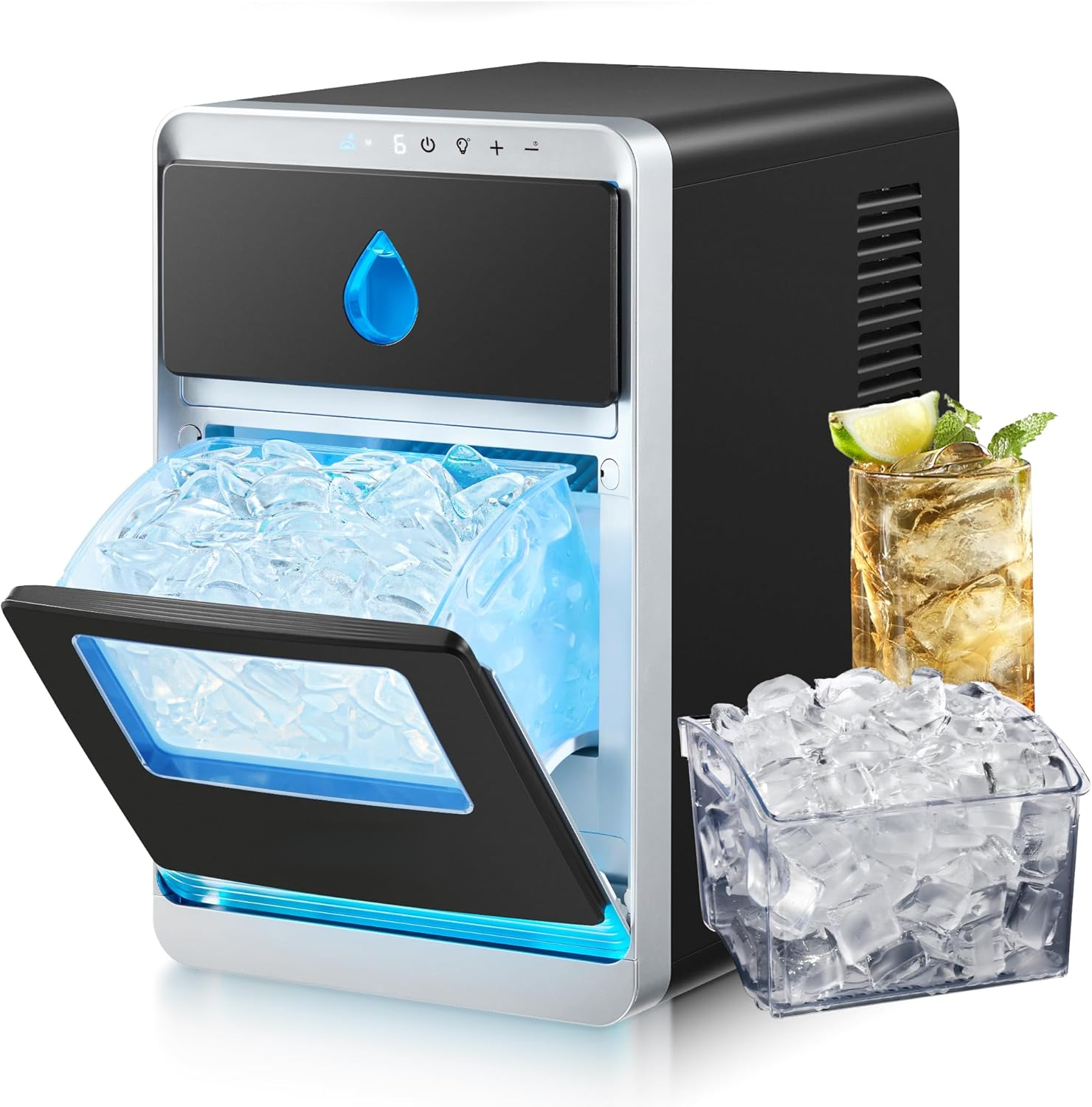 Countertop Ice Maker, 1600Pcs/Day, 12 Mins Fast Ice, Auto-Cleaning & Timer, Portable Clear Ice Machine for Home Drinks