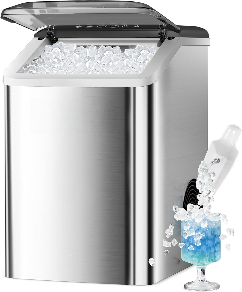 Countertop Nugget Ice Maker, 40lbs/Day, Auto-Cleaning Compact Sonic Ice Maker with Basket & Scoop