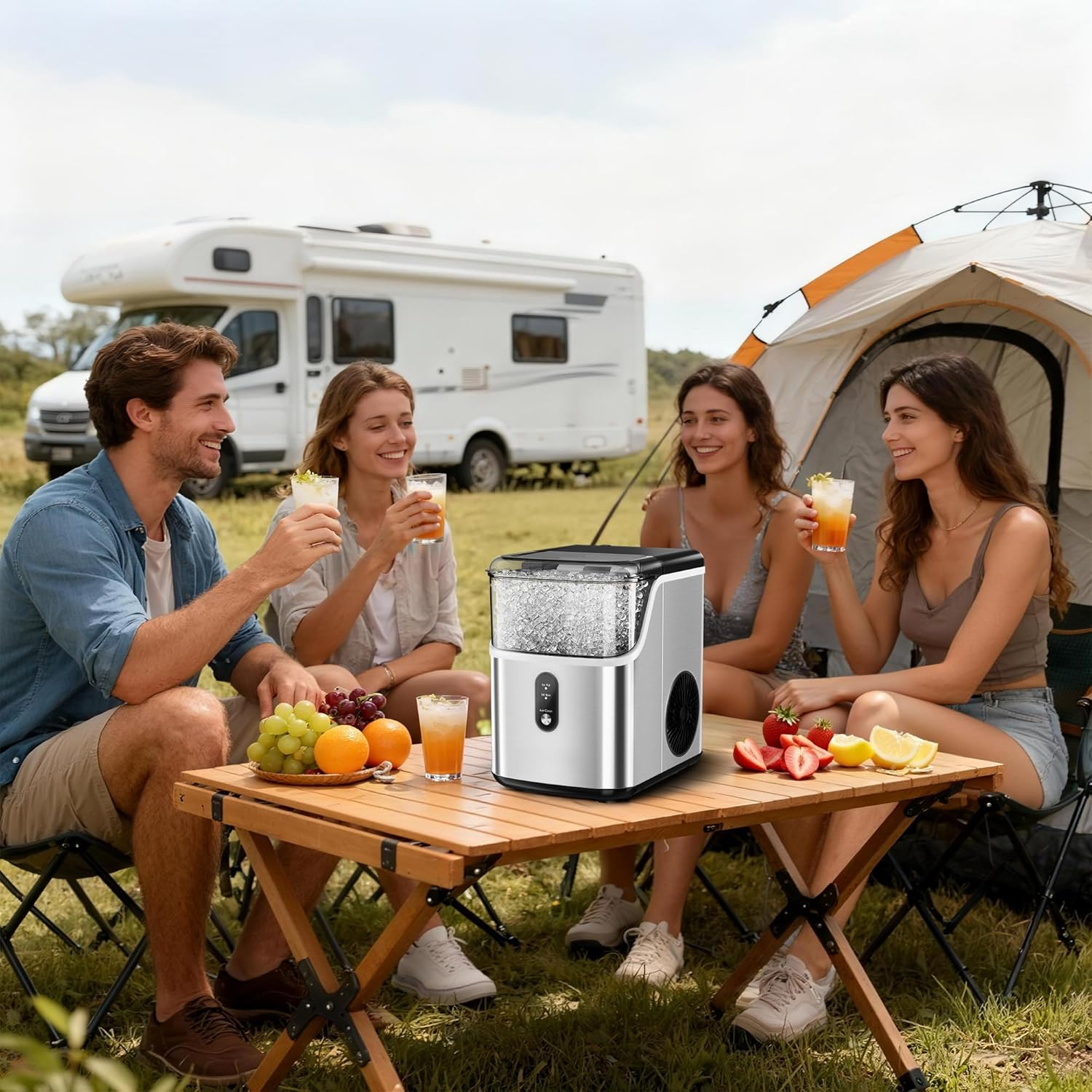 - Countertop Ice Maker with Scoop & Basket, 35lbs/24H Self-Cleaning Sonic Pebble Ice Machine (Silver Stainless Steel)